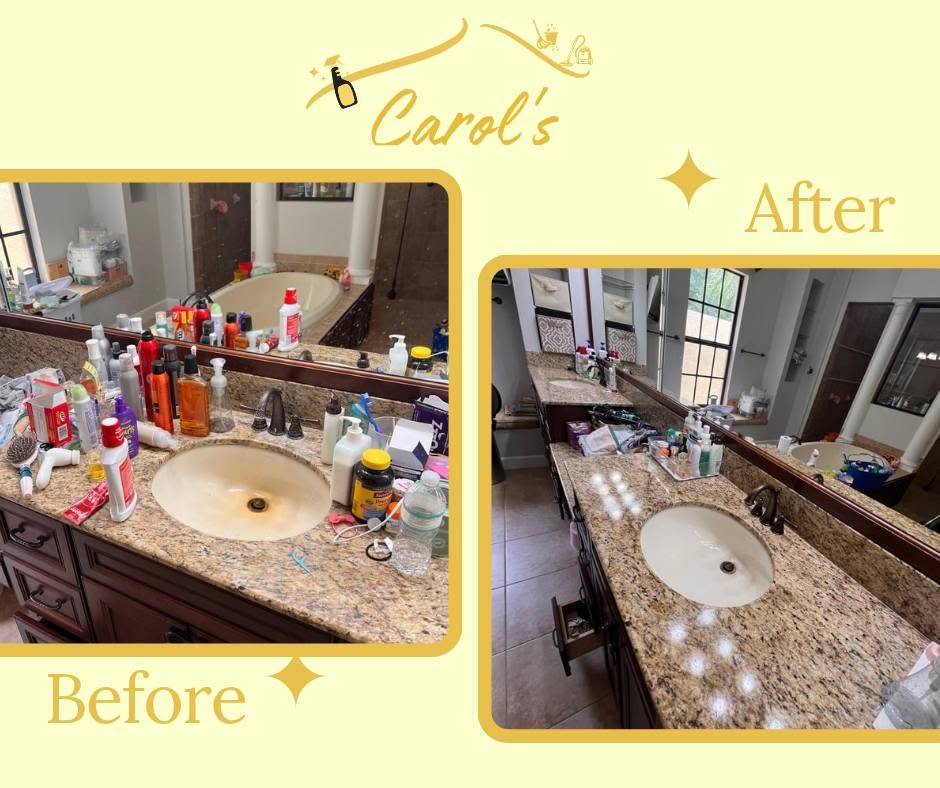Bathroom counter before and after cleaning